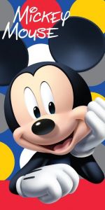 S postavičkou myšiaka kvalitnou plážová detská osuška Mickey dots, | rozmer 70x140 cm.