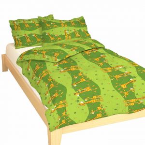 Detské kvalitné bavlnené posteľné obliečky do postieľky Žirafa zelená, | 1x 90/130, 1x 60/45