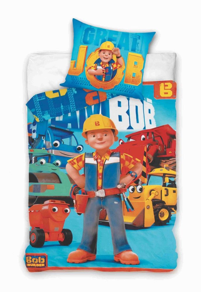 Do modrej farby ladené detské bavlnené posteľné obliečky Bob Staviteľ, Jerry Fabrics