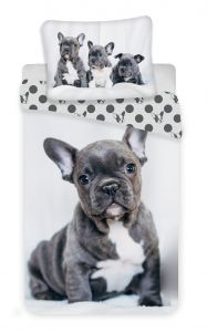 Obojstranné kvalitné bavlnené posteľné obliečky fototlač Bulldog, | 140x200, 70x90 cm