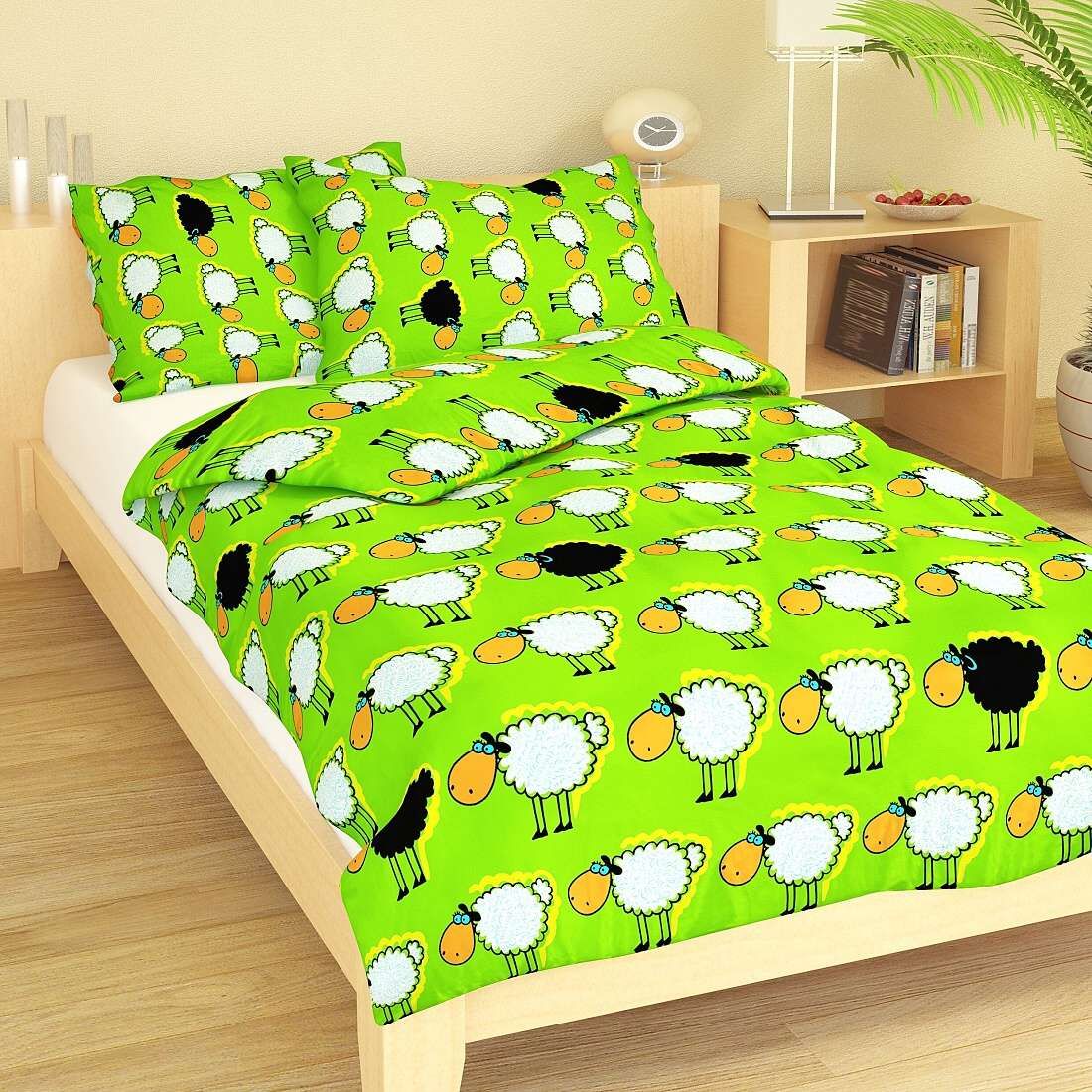 Motív ovečiek na kvalitnom krepovom posteľných obliečkach Stádo ovečiek zelené, Dadka