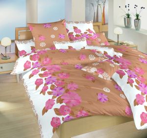 S kvetinovým vzorom krásne krepové posteľné obliečky Laura béžová, | 140x200, 70x90 cm