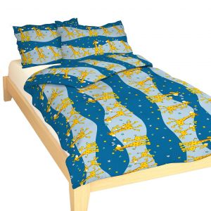 Do modrej farby ladenie pekné krepové detské posteľné obliečky Žirafa modrá, | 140x200, 70x90 cm