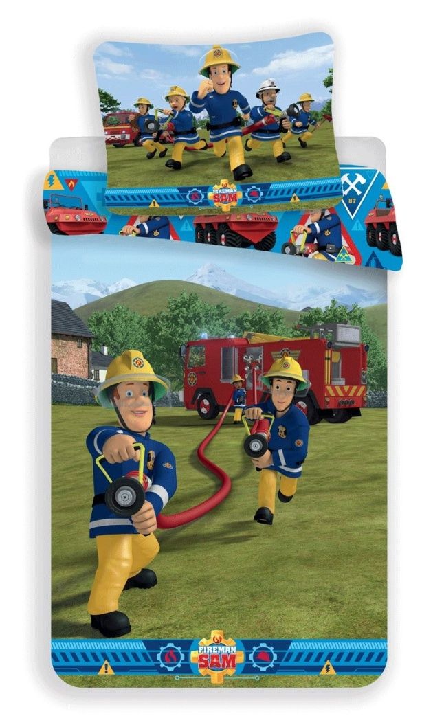 Detské bavlnené posteľné obliečky s motívom hasičov Požiarnik Sam 007, Jerry Fabrics
