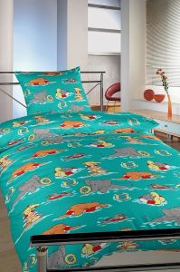 Do tyrkysovej farby ladené detské krepové posteľné obliečky Kúpalisko, | 140x200, 70x90 cm