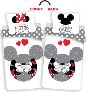 Obľúbené detské bavlnené obliečky so známym motívom Mickey a Minnie, | 140x200, 70x90 cm