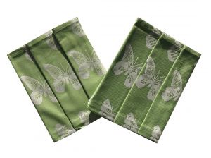 Bavlnená utierka extra savá s motýľmi v zelenej farbe | rozmer 50x70 cm.