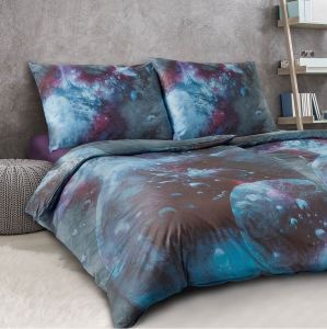 Luxusné obliečky z bavlneného saténu Geon Vesmír šedomodrá, | 140x200, 70x90 cm