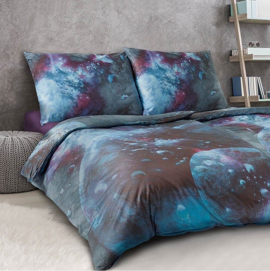Luxusné obliečky z bavlneného saténu Geon Vesmír šedomodrá, Veba