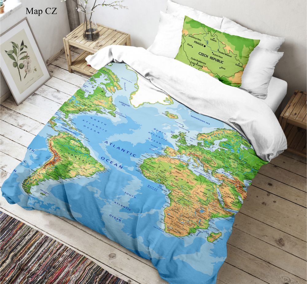 Krásne bavlnené 3D obliečky Mapa sveta, Kvalitex