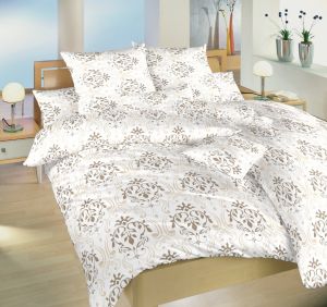 Bavlnené posteľné obliečky s tapetovým vzorom Klenotnica béžová,