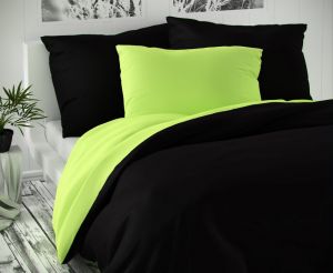 Saténové obojstranné posteľné obliečky LUXURY COLLECTION - čierne / svetlo zelené | 140x200, 70x90 cm