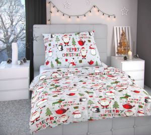 Vianočné bavlnené obliečky CHRISTMAS šedej | 220x200, 2x70x90 cm