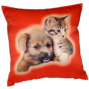 Fotovankúšik  Mačiatko a pes na červenom | 40x40