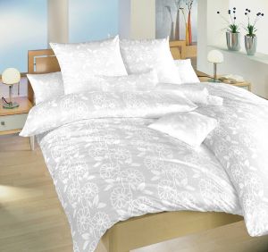 Do bielej farby ladené damaškové posteľné obliečky Jiřiny biele, | 140x200, 70x90 cm, 140x220, 70x90 cm, 240x200, 2x70x90 cm