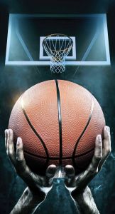 Bavlnená osuška s moderným motívom basketbalu v tmavom pozadí, | rozmer 70x140 cm.
