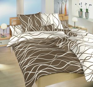 Kvalitná krepová posteľná bielizeň českej výroby Vlny banánové/hnedé DUO, | 140x200, 70x90 cm