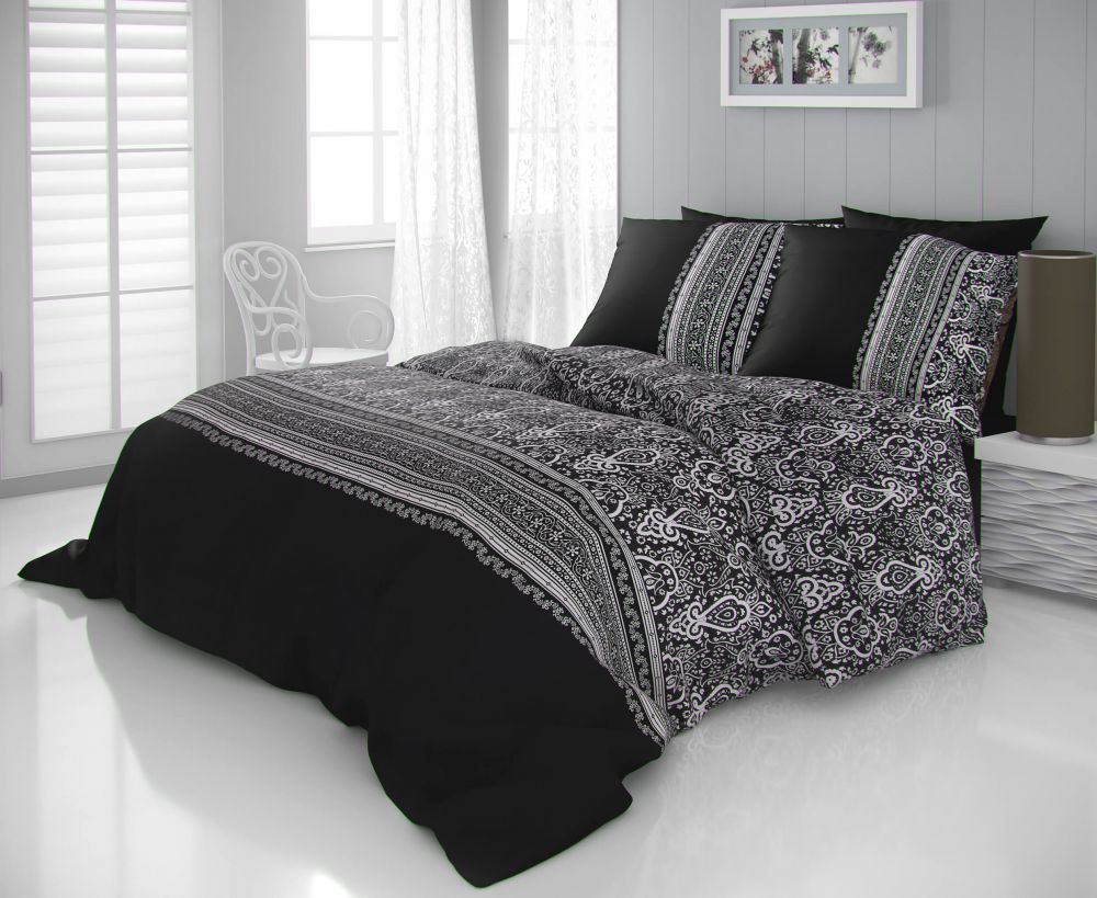 Luxusné saténové posteľné obliečky LUXURY COLLECTION NOBEL čiernobiely, Kvalitex
