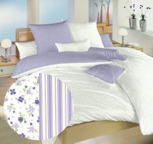 Nádherné kvalitné bavlnené posteľné obliečky Kvetinky fialové / Prúžky fialovej, | 140x200, 70x90 cm