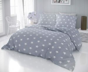 Príjemné bavlnené obliečky DELUX STARS šedej s bielymi hviezdy na sivom pozadí, | 140x200, 70x90 cm, 140x220, 70x90 cm, 40x40 cm povlak, 45x60 cm povlak, 50x70 cm povlak, 70x90 cm povlak