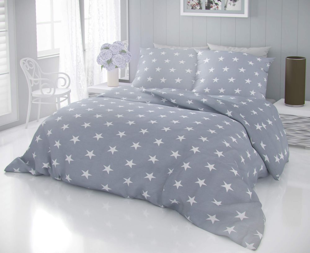 Príjemné bavlnené obliečky DELUX STARS šedej s bielymi hviezdy na sivom pozadí, Kvalitex