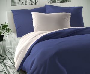 Saténové obliečky v bielej a tmavo modrej farbe, | 140x200, 70x90 cm