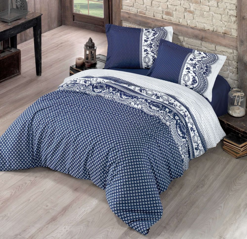Prevažne do modrej farby ladené kvalitné bavlnené posteľné obliečky Canzoni modré, Kvalitex