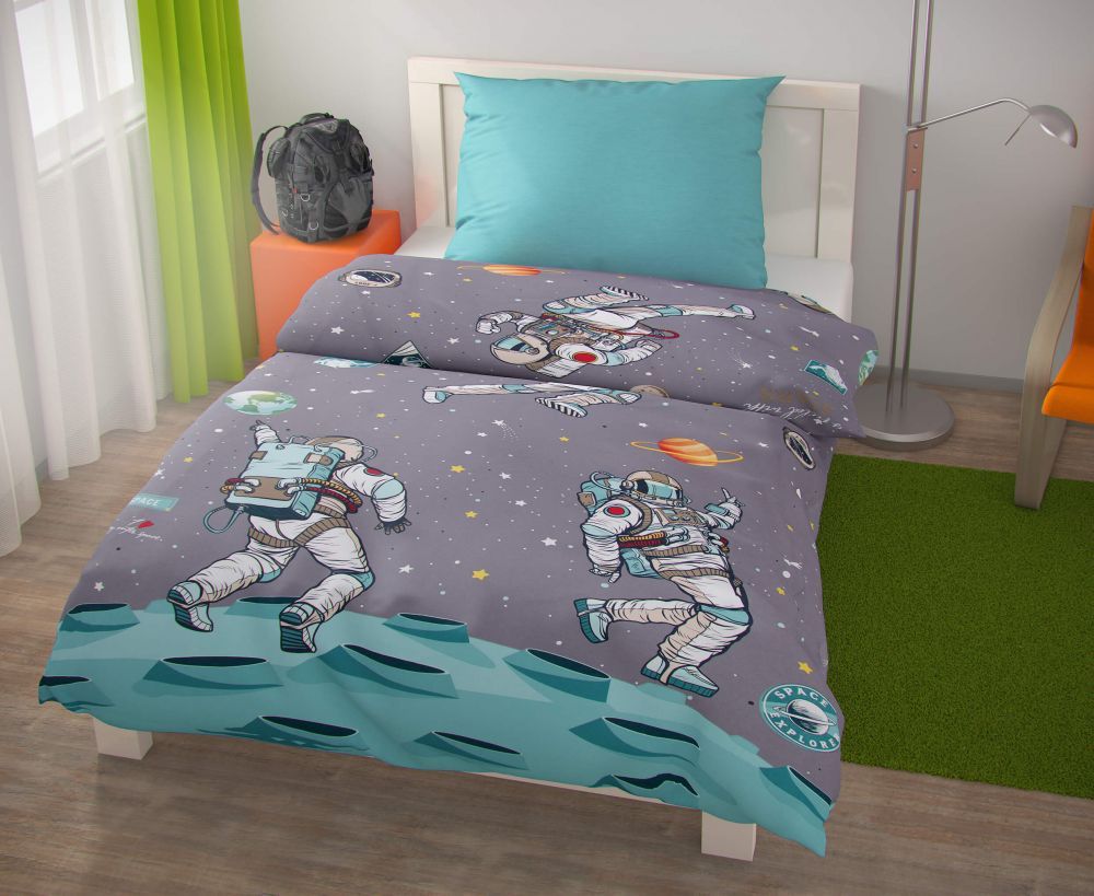 Bavlnené posteľné obliečky s motívom kozmonautov SPACE, Kvalitex