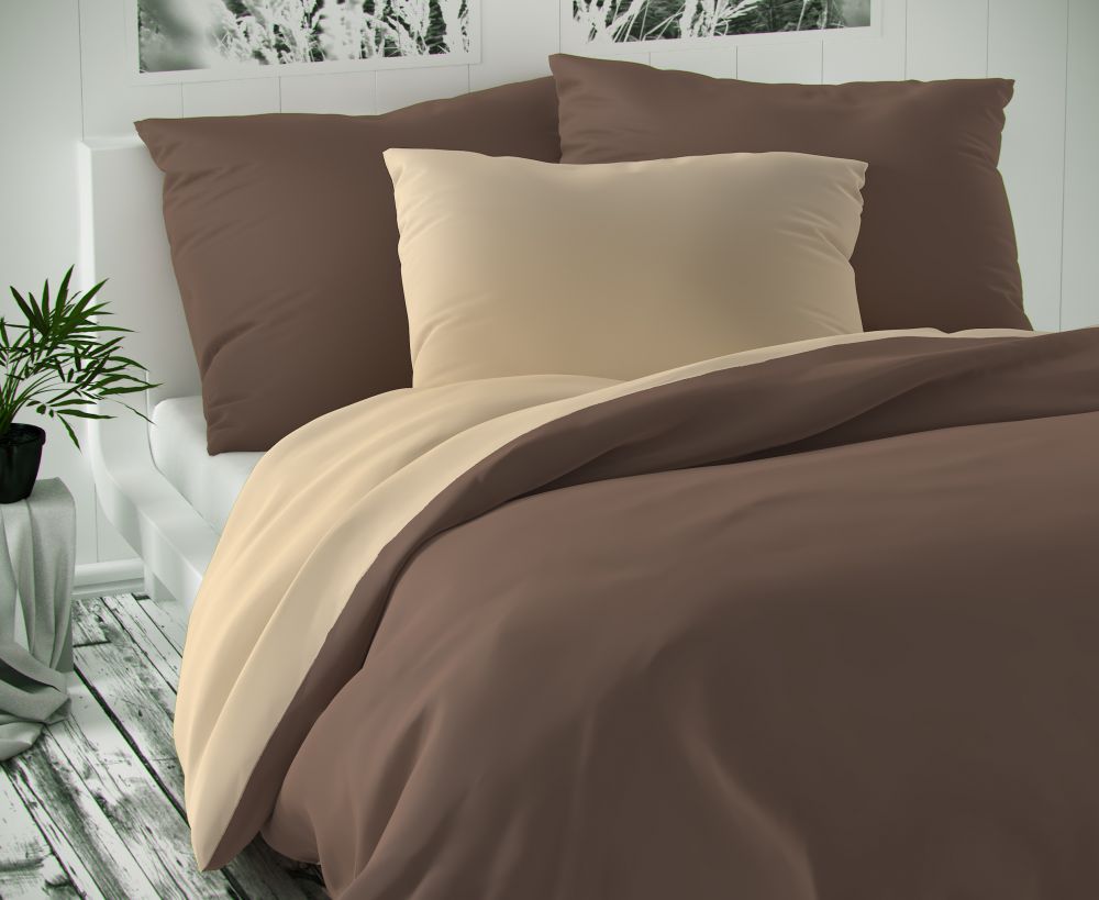 Kvalitné saténové obojstranné posteľné obliečky LUXURY COLLECTION - tmavo hnedé / béžové, Kvalitex