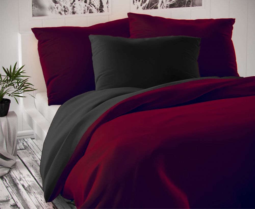 Kvalitné saténové obojstranné posteľné obliečky LUXURY COLLECTION - vínove/čierne, Kvalitex